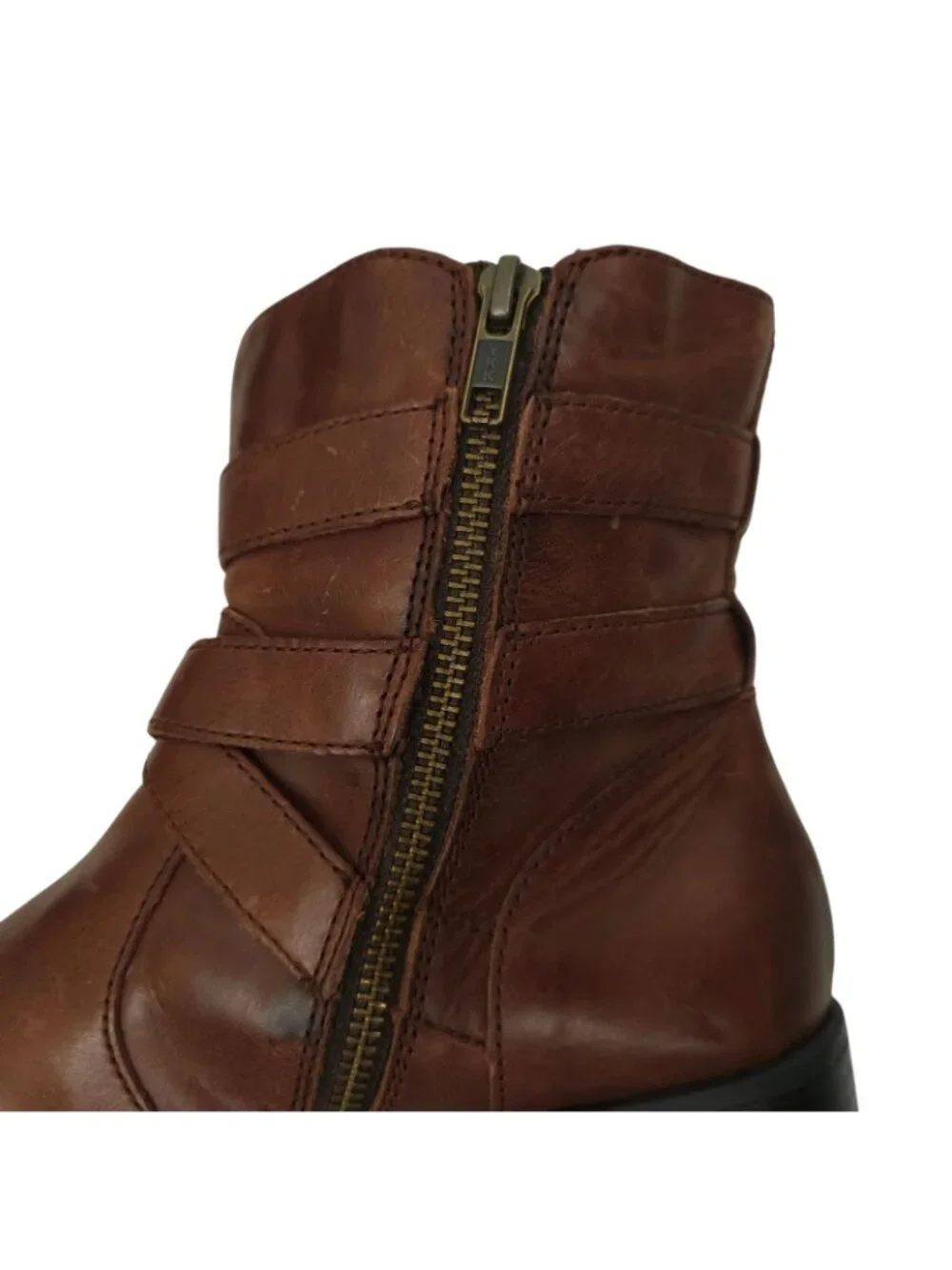 Born Ankle Boots 7.5 Strappy Multi Buckle Side Zip Brown Leather Booties Moto